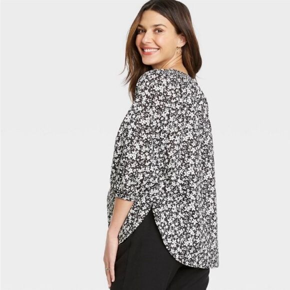 The Nines by HATCH Maternity Blouse black/white floral top , 100% cotton - Picture 2 of 10